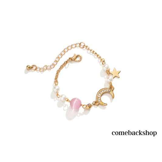 Dainty Moon Star Link Bracelet,Gold Plated Adjustable Link Chain Sparkling Bracelet for Women Girls