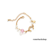 Dainty Moon Star Link Bracelet,Gold Plated Adjustable Link Chain Sparkling Bracelet for Women Girls