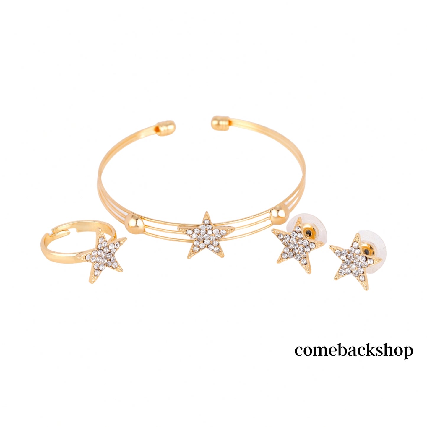 Star Gold earsdrop Earrings Necklace Jewelry Set For Bride Bridesmaids Bridal Wedding Party Prom