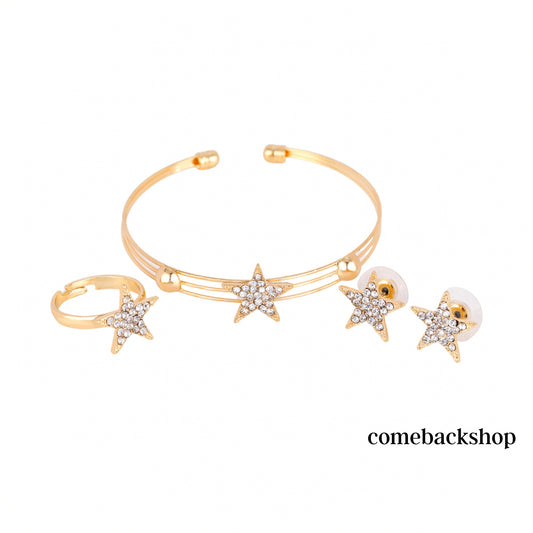 Star Gold earsdrop Earrings Necklace Jewelry Set For Bride Bridesmaids Bridal Wedding Party Prom