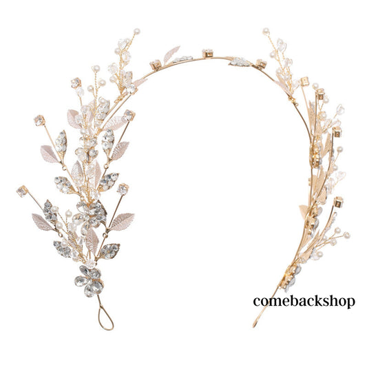 Bride Wedding Hair Vine Headband Gold Leaf Bridal Accessories for Women Headpiece Tiara Crown Headdress Anniversary Birthday Engagement
