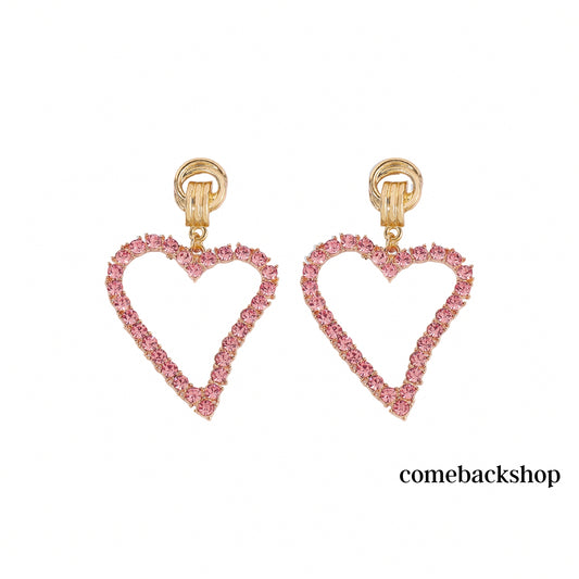 Rhinestones Hoop Earrings Big Heart Crystal Hoop Earrings Rhinestones Bridal Drop Dangle Earrings Statement Body Jewelry for Women