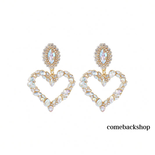 Fashion Women Full Rhinestoes Heart Love Earrings Hand Chain Drop Dangle Earrings Jewelry for Women and Girls