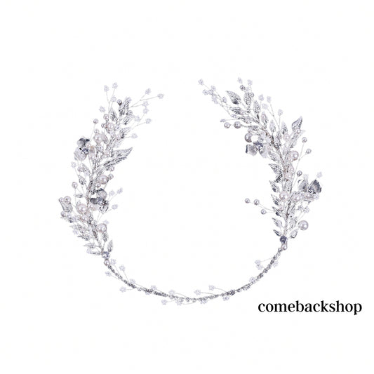 Bridal Headpiece Pearl Wedding Headband Flower Design Rhinestone Hair Accessories for Bride Bridesmaid