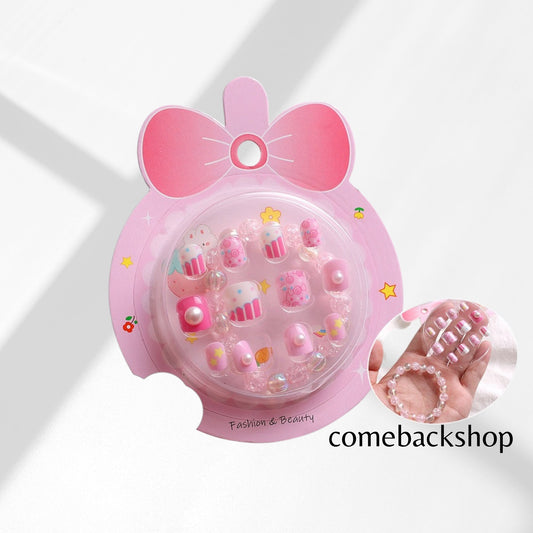 Fake Nails for Kids Girls Artificial Kids Press on Nails Full Cover Short Acrylic Stick On Nails False Nail Tips Kit for Children Little Girls Nail Art Decoration