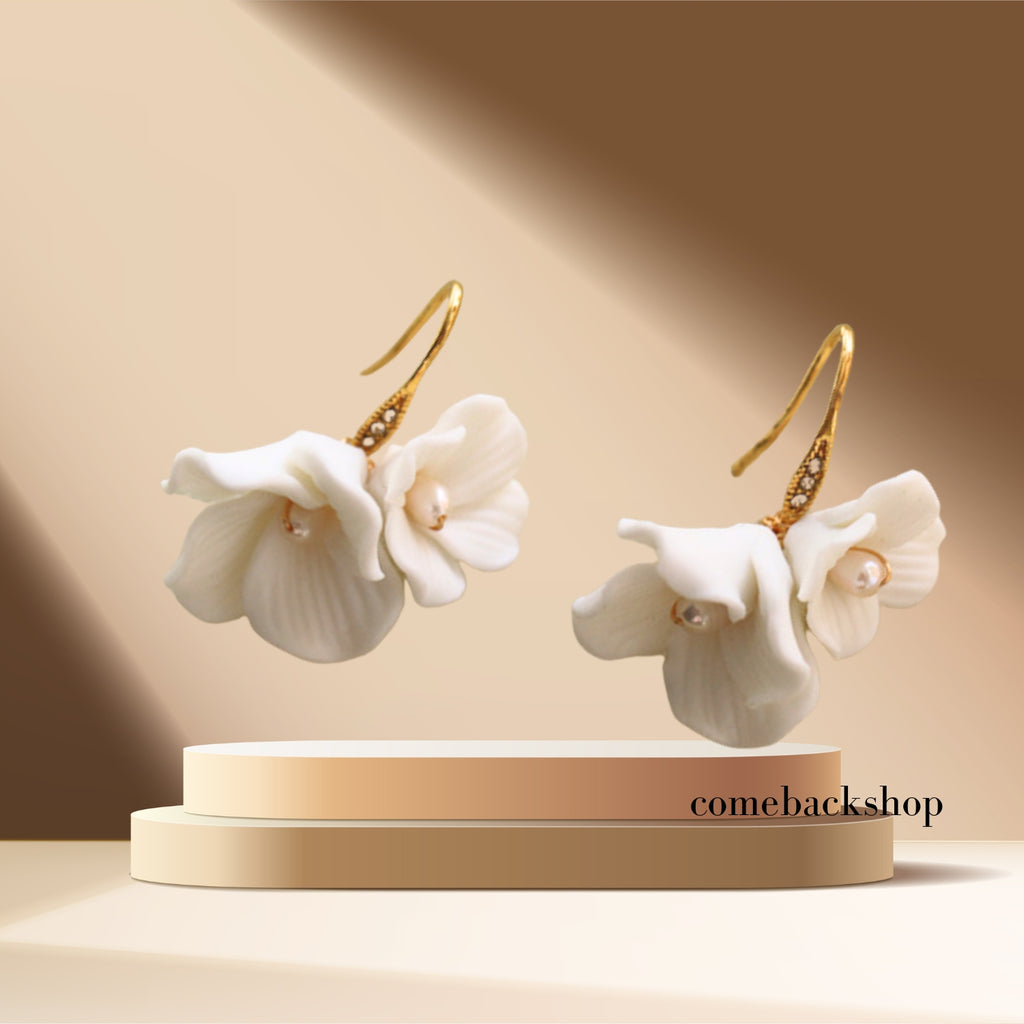 Flower Drop Earrings, Flower Dangle Earrings, Dainty Earrings, Floral Earrings, Long Drop Flower Earrings