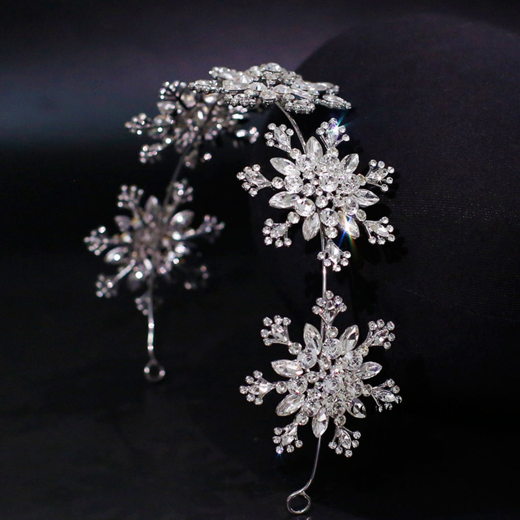 Rhinestone Snowflake Headband Tiara Hairbands Xmas Crown Hair Hoop Headpiece for Holiday Party Decorations