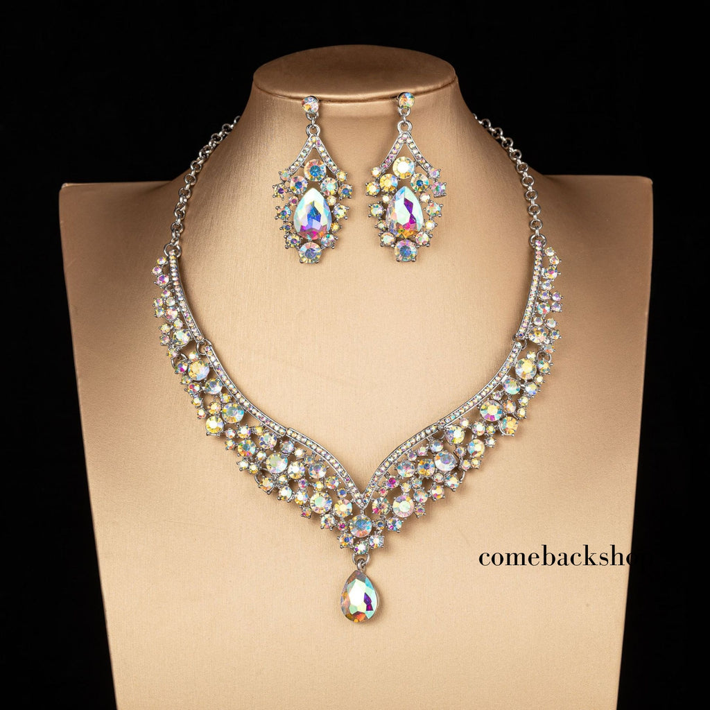 Crystal Bridal Bridesmaid Jewelry Sets, Elegant Marquise Rhinestone Leaf Necklace Dangle Earrings