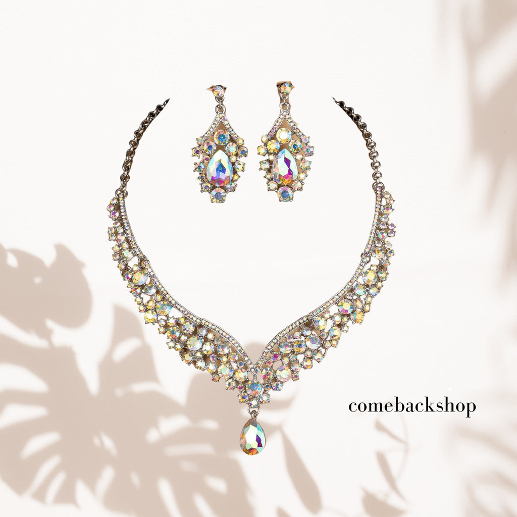 Crystal Bridal Bridesmaid Jewelry Sets, Elegant Marquise Rhinestone Leaf Necklace Dangle Earrings