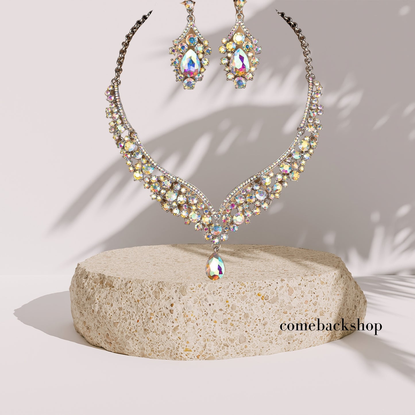 Crystal Bridal Bridesmaid Jewelry Sets, Elegant Marquise Rhinestone Leaf Necklace Dangle Earrings