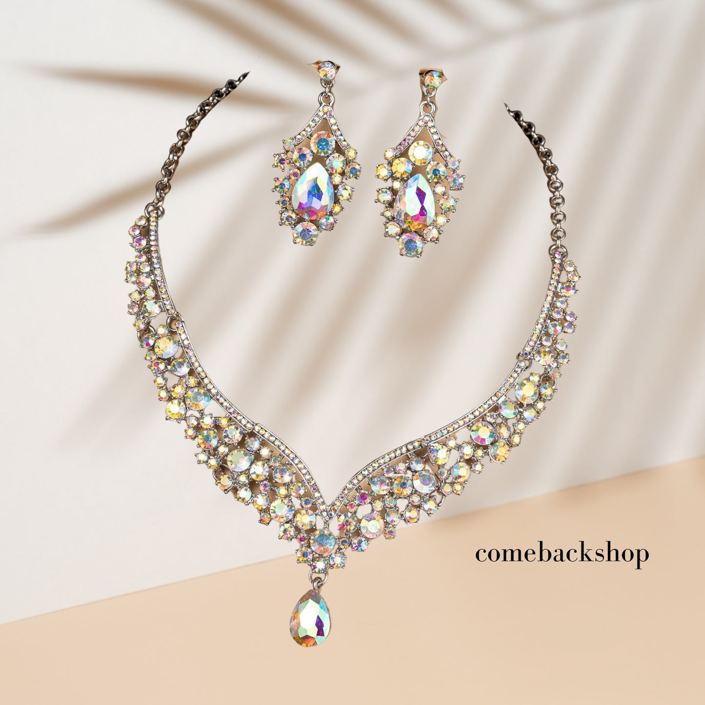 Crystal Bridal Bridesmaid Jewelry Sets, Elegant Marquise Rhinestone Leaf Necklace Dangle Earrings