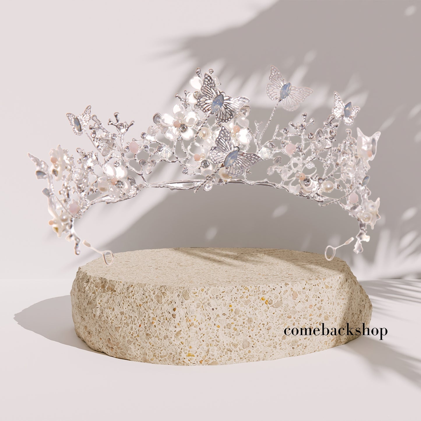 Butterfly silver tiara headband pearl jewelry accessories wedding crown bridesmaids gifts