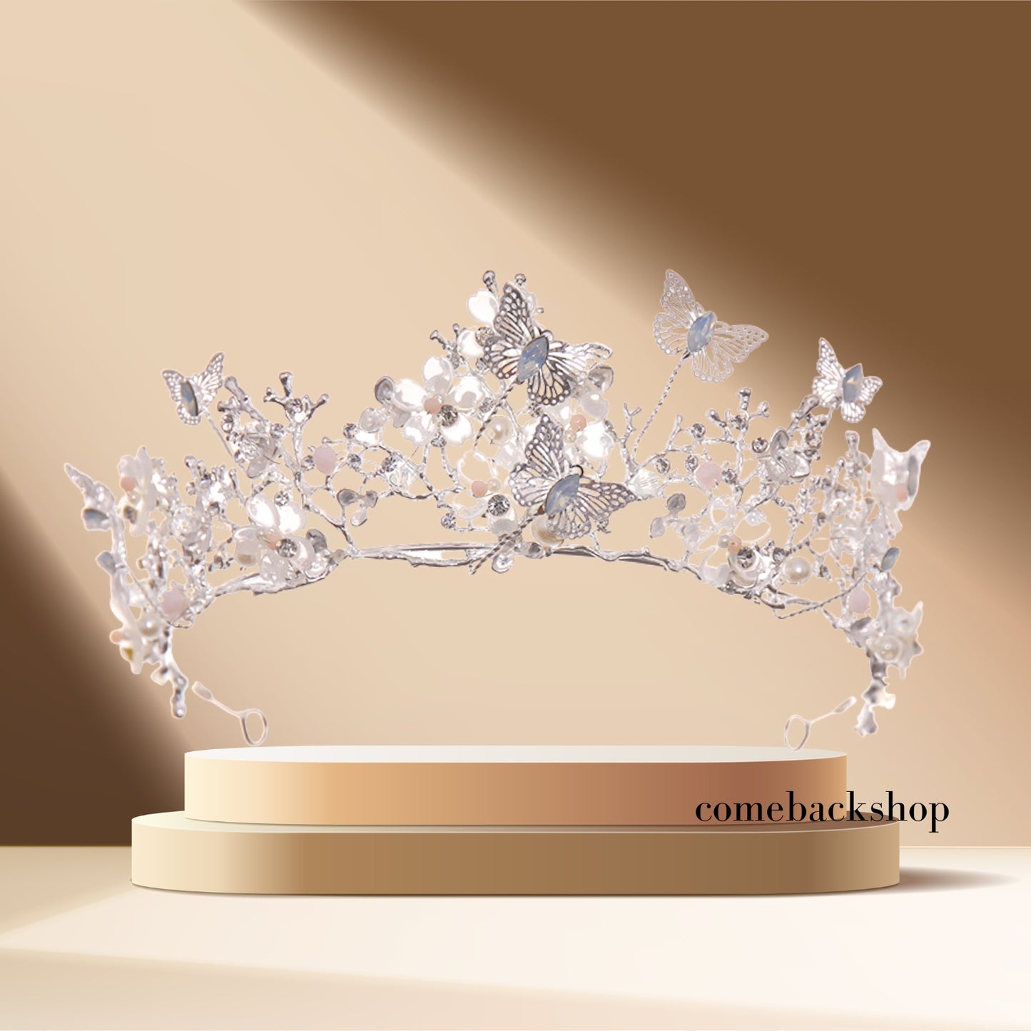 Butterfly silver tiara headband pearl jewelry accessories wedding crown bridesmaids gifts
