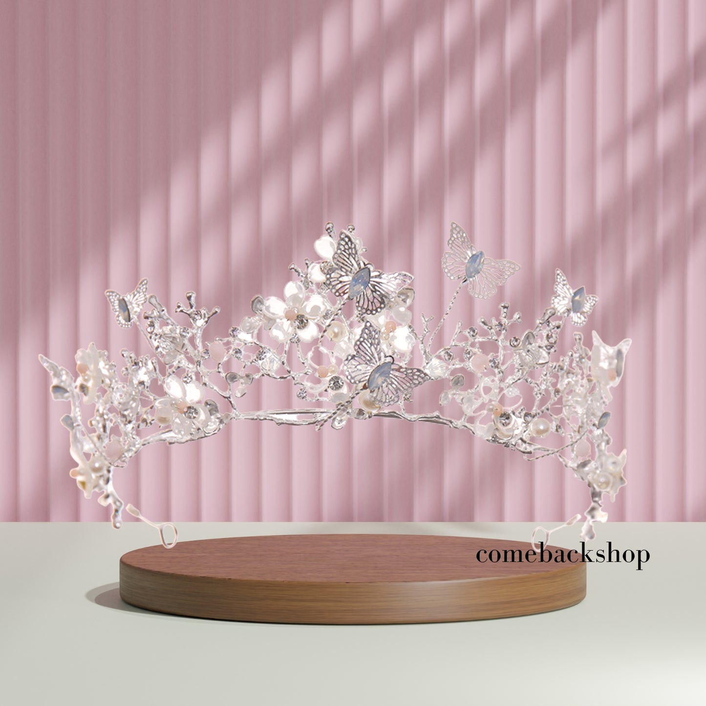 Butterfly silver tiara headband pearl jewelry accessories wedding crown bridesmaids gifts