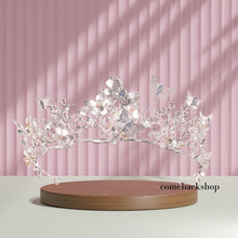 Load image into Gallery viewer, Butterfly silver tiara headband pearl jewelry accessories wedding crown bridesmaids gifts
