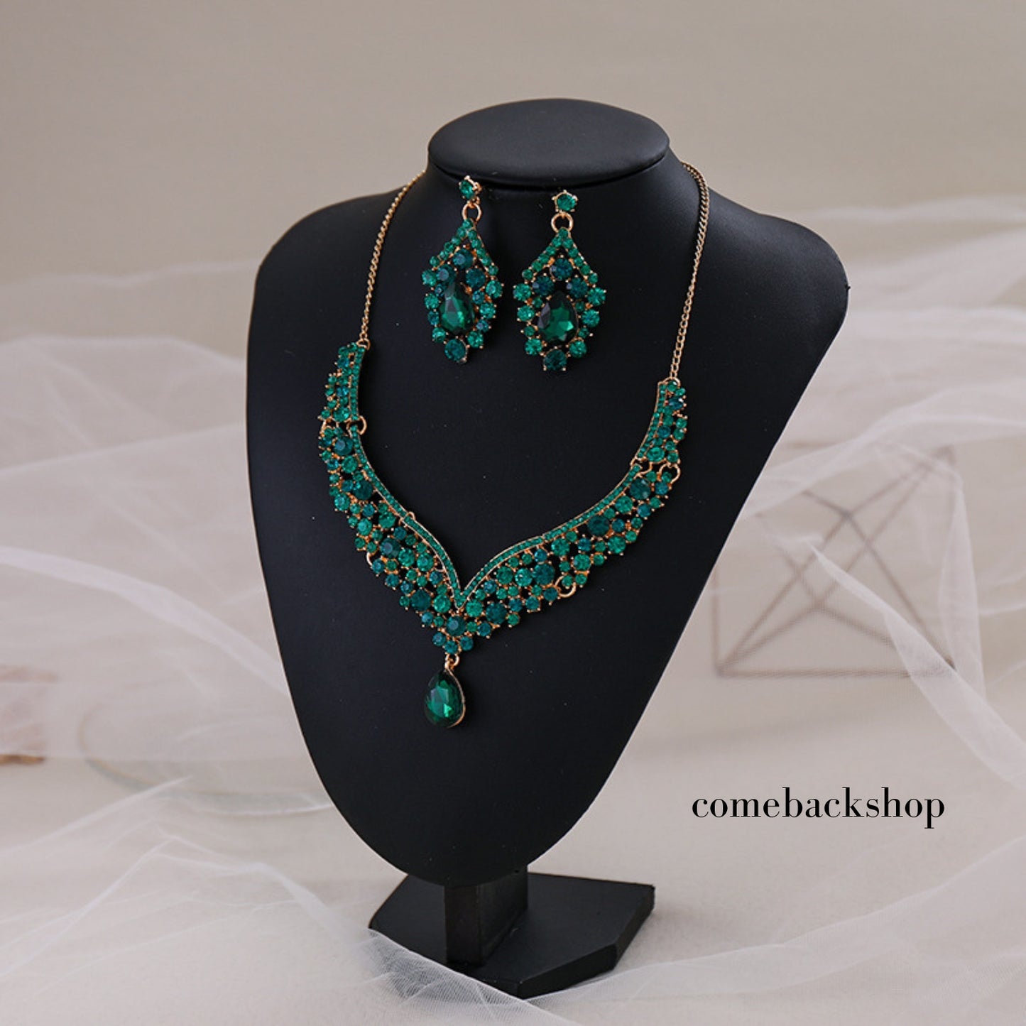 Crystal Necklace Earrings Ring Bridal Jewelry Sets for Brides Wedding Party Costume Accessories Gifts for Women