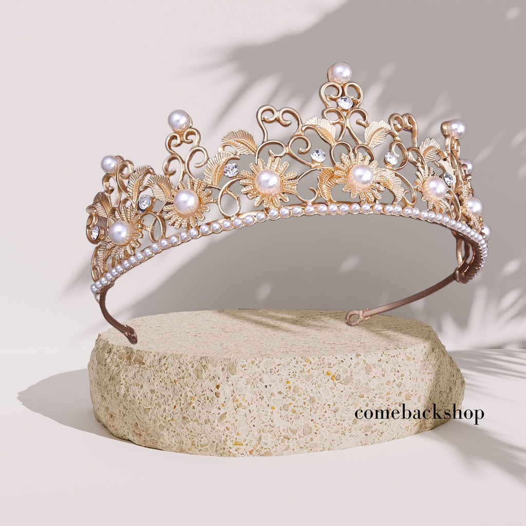 Crystal Wedding Tiara for Bride & Flower Girls - Princess Tiara Headband Pageant Crown, Bridal Hair Jewelry for Women and Girls, Gold