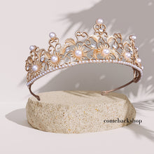 Load image into Gallery viewer, Crystal Wedding Tiara for Bride &amp; Flower Girls - Princess Tiara Headband Pageant Crown, Bridal Hair Jewelry for Women and Girls, Gold