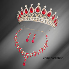 Load image into Gallery viewer, Baroque Wedding Crown for Bride,Tiara Earrings Necklace, Bridal Jewelry Set, Red Black Crystal Costume Party Birthday Prom Pageant Jewelry for Women