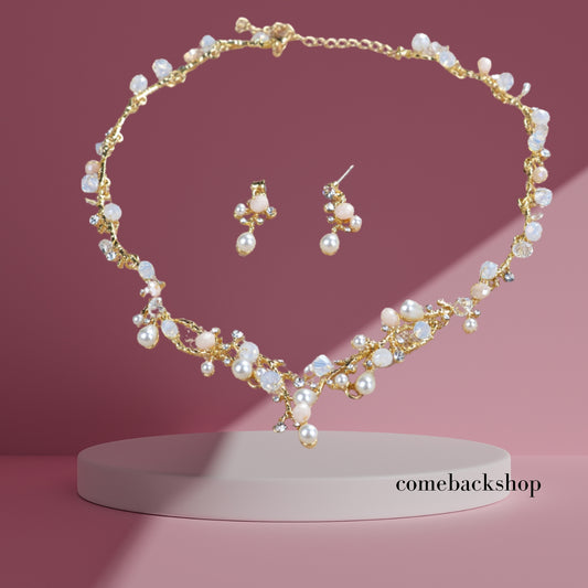 Floral Bridal Jewelry Sets, Crystal Wedding Necklace Earrings Sets Jewelry Engagement Gift