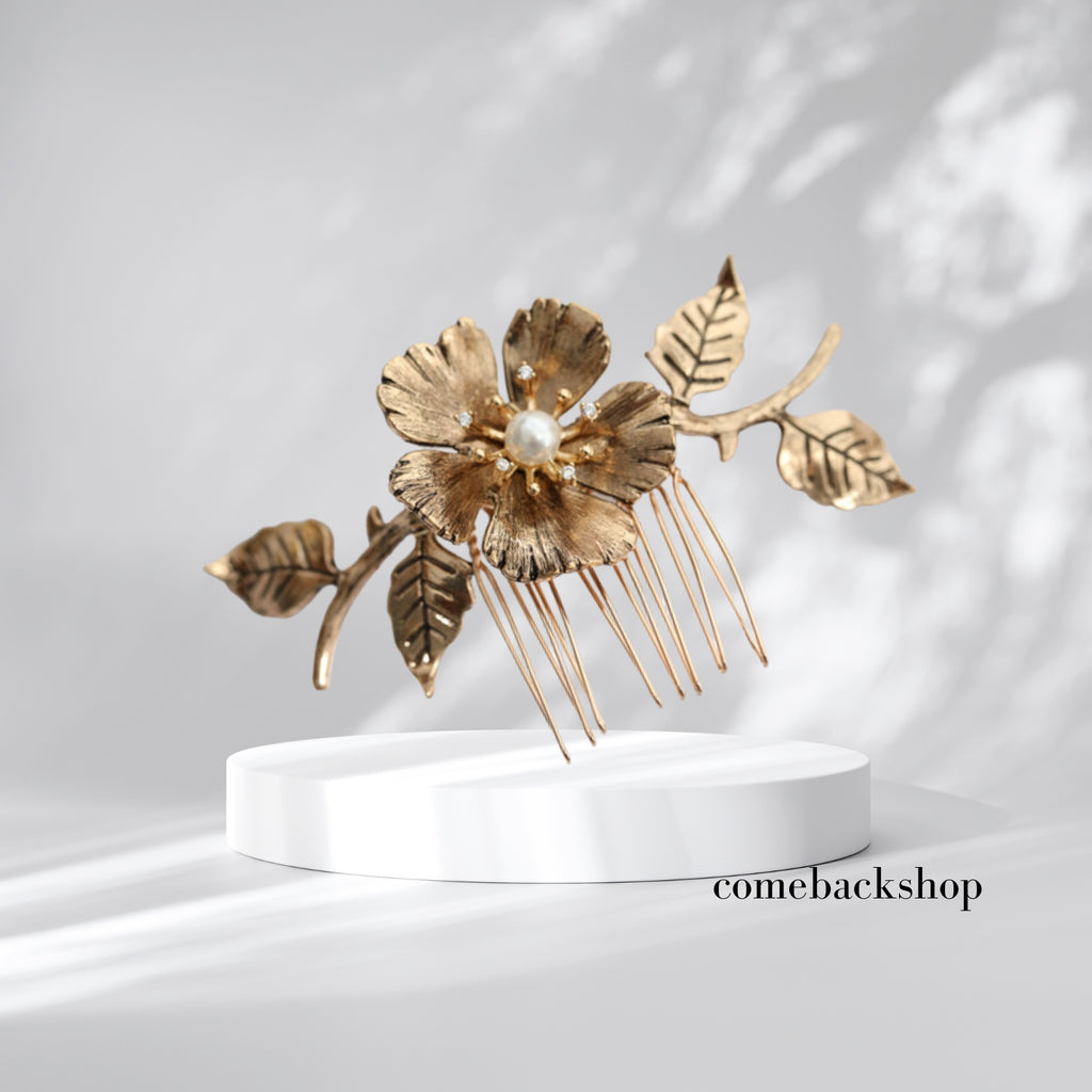 Gold Wedding Hair Comb-Handmade Bridal Hair Clip Wedding Hair Accessories for Women