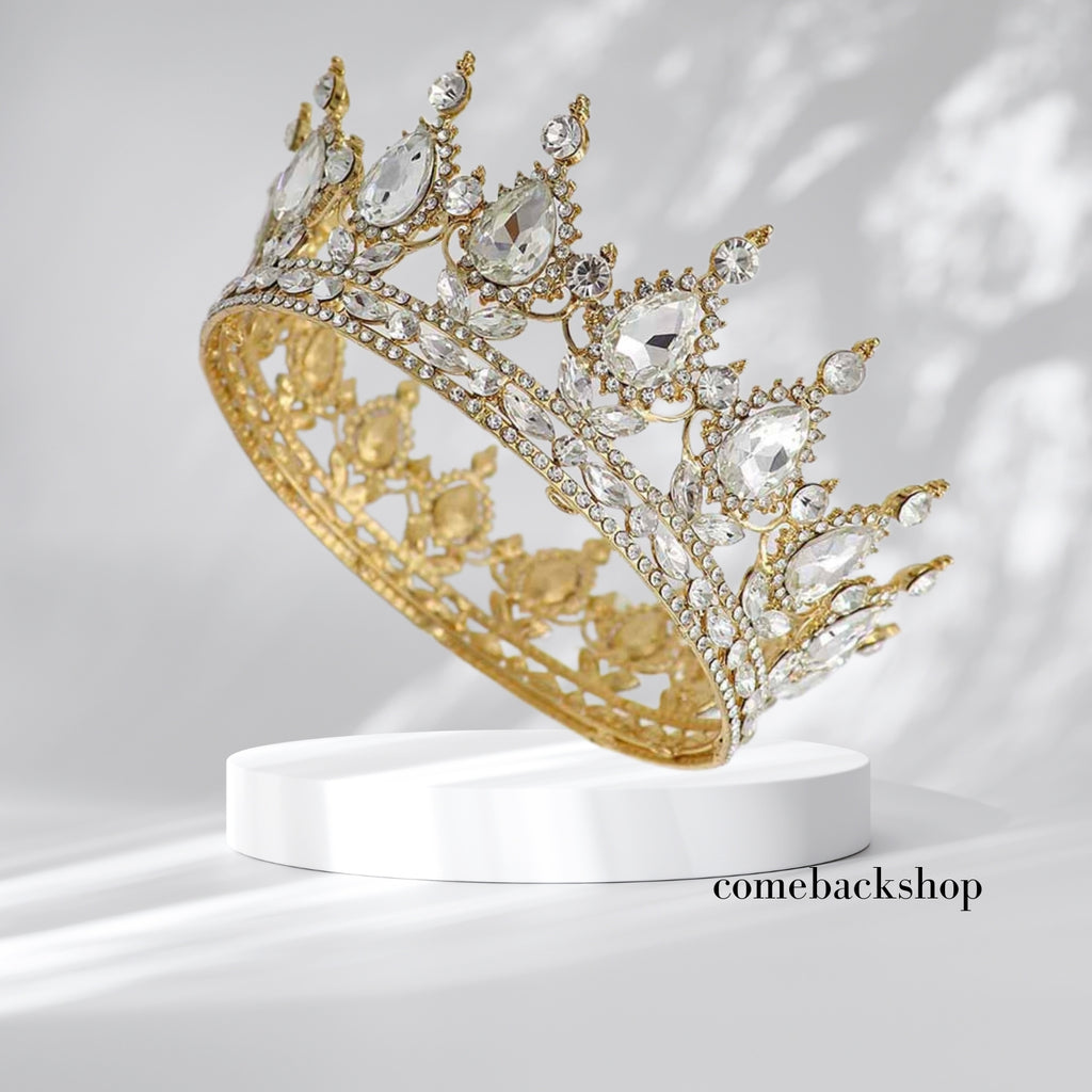 Gold crown Crystal Beads tiara Bridal Jewelry Wedding Hair Accessories Rhinestone,bridemaids gift