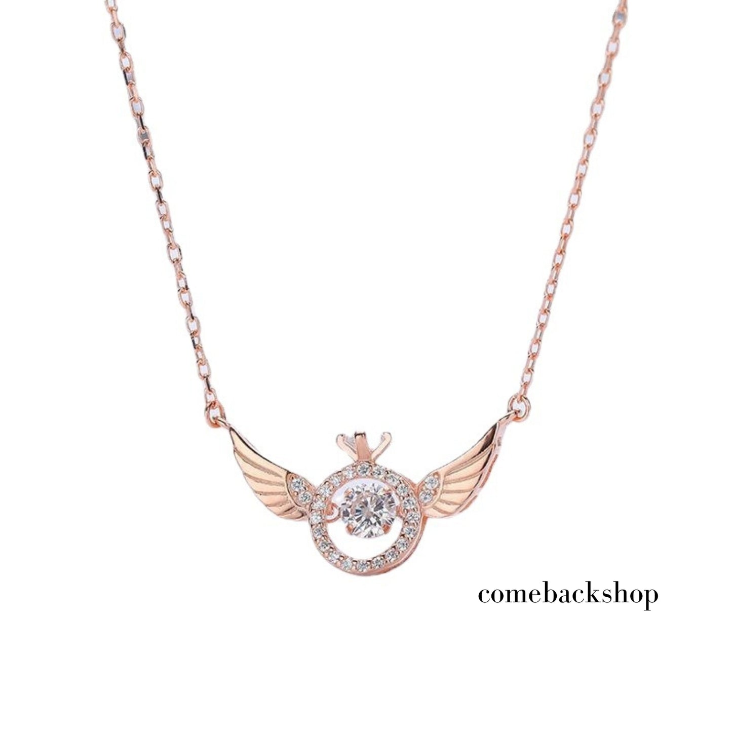 Pink Angel Wings Pendant Necklace,Cute Tiny Guardian Angel Charm Necklace,Dainty Simple Minimalist Necklace for Women