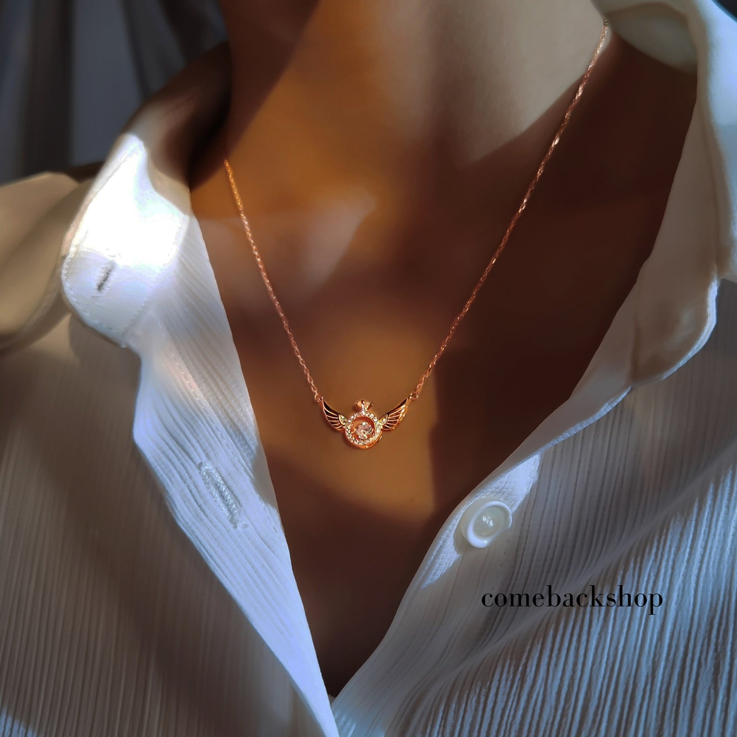 Pink Angel Wings Pendant Necklace,Cute Tiny Guardian Angel Charm Necklace,Dainty Simple Minimalist Necklace for Women