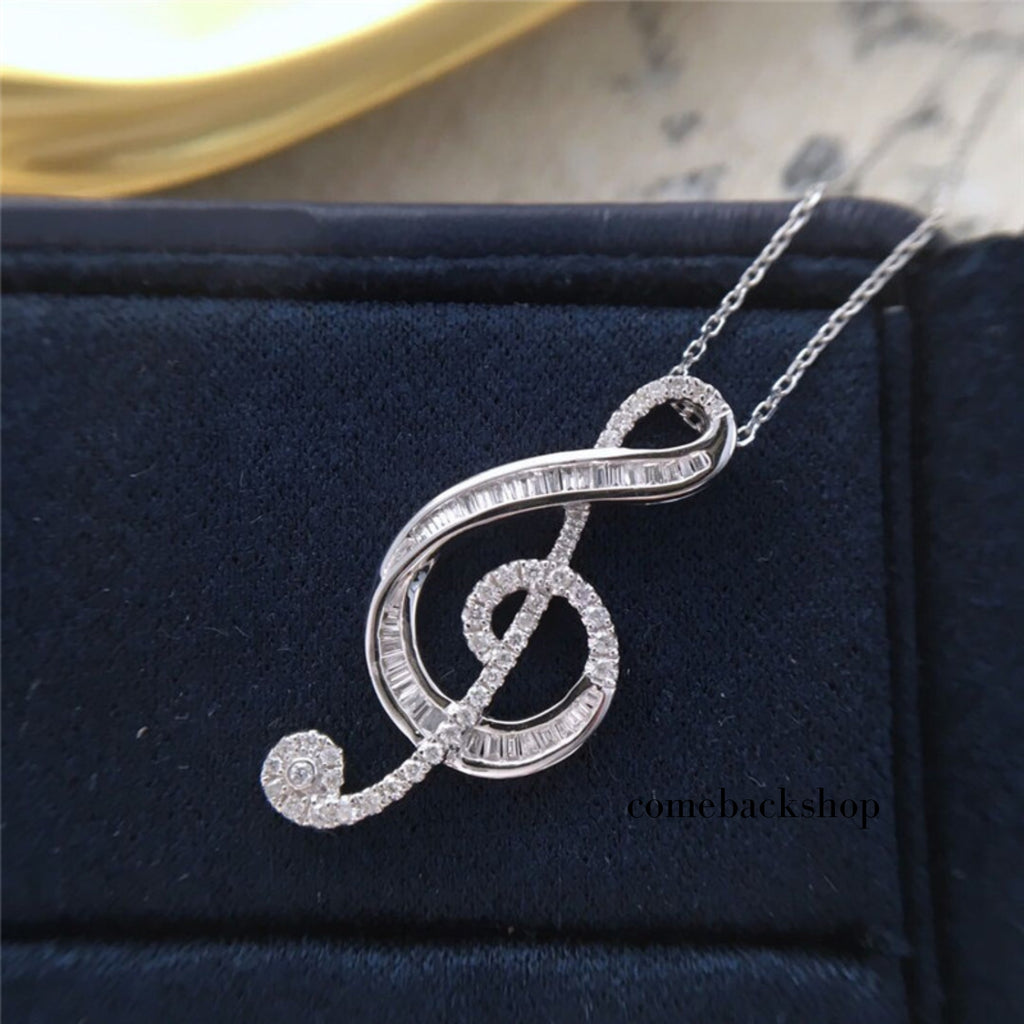 Women Girls Classic Treble Clef Music Pendant Necklace Musical Jewelry Graduation Gifts for Musician Music Student