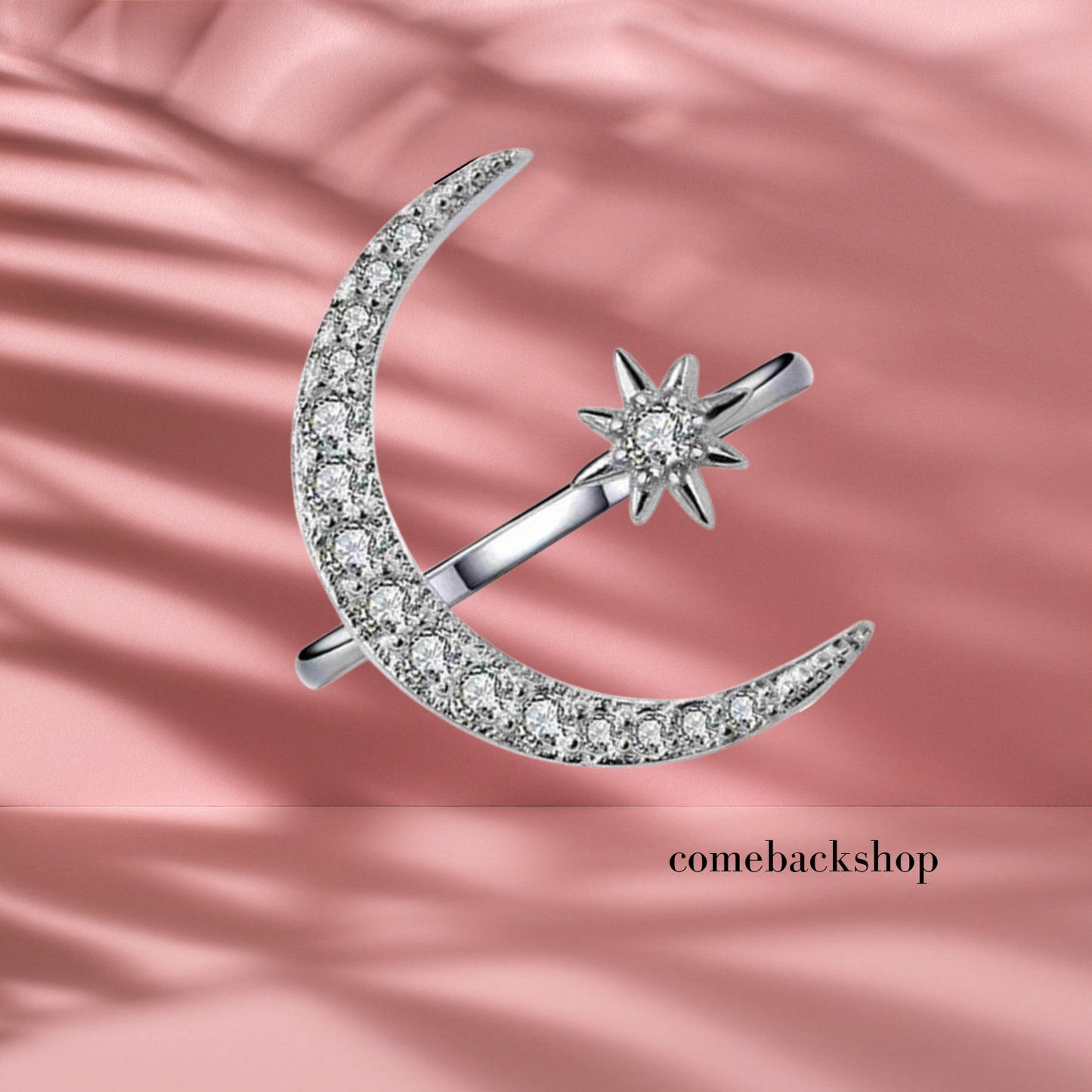 Star and Moon Ring Adjustable 925 Sterling Silver Crescent Moon Ring Vintage Jewelry Gifts for Womem