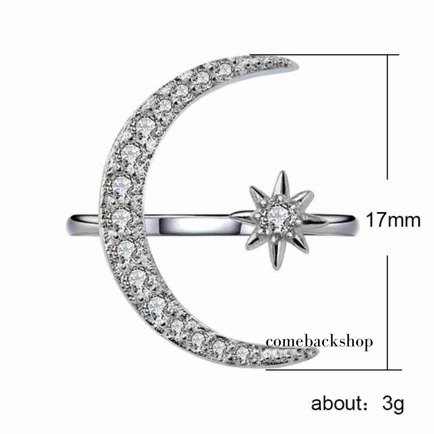 Star and Moon Ring Adjustable 925 Sterling Silver Crescent Moon Ring Vintage Jewelry Gifts for Womem