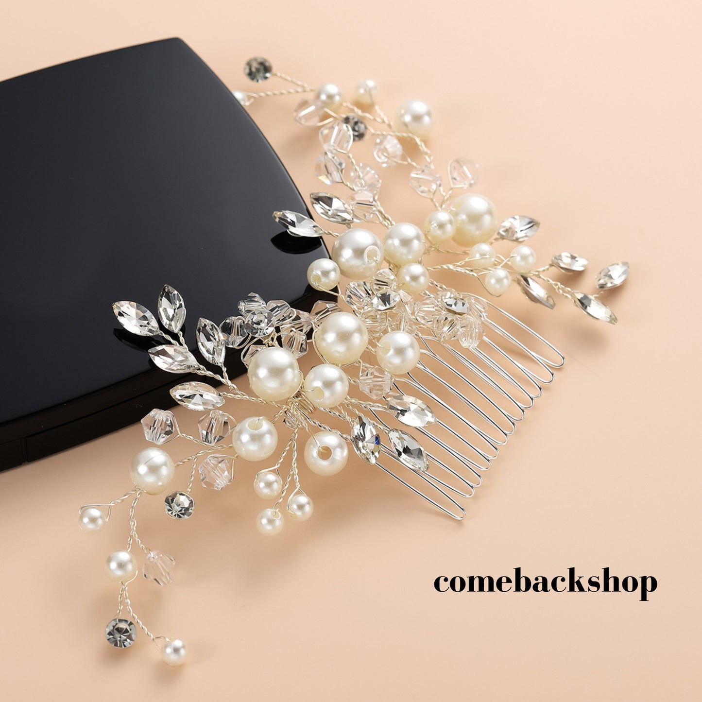 Bride Pearl Wedding Hair Comb Silver Bridal Side Comb Crystal Hair Accessorie for Women and Girls