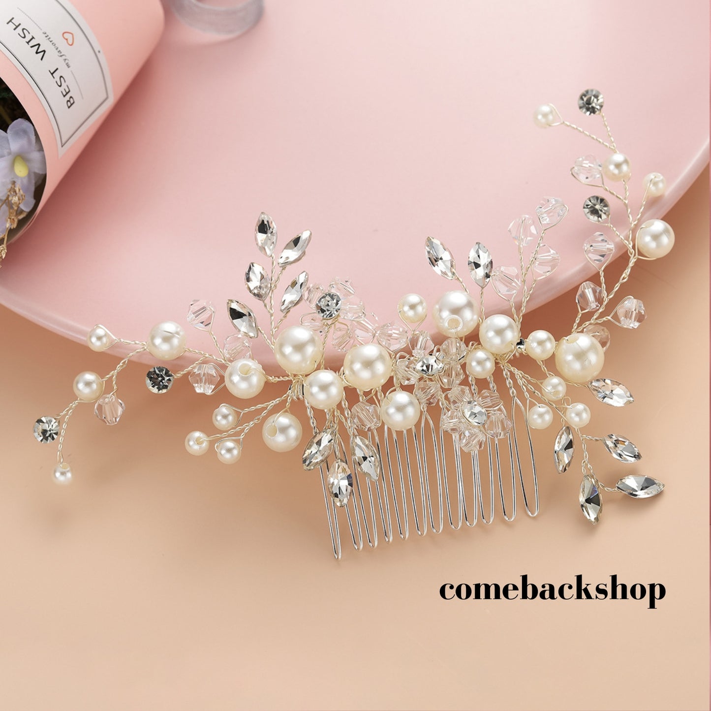 Bride Pearl Wedding Hair Comb Silver Bridal Side Comb Crystal Hair Accessorie for Women and Girls
