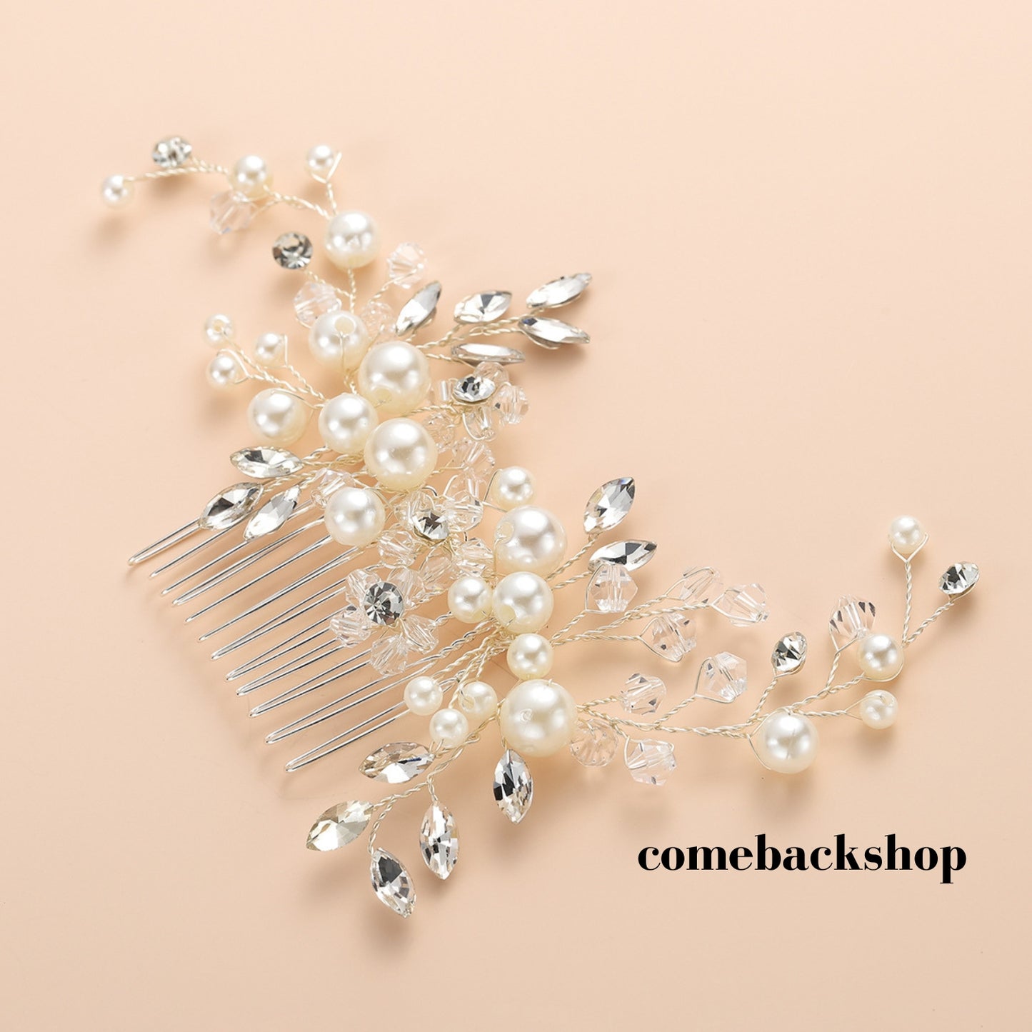 Bride Pearl Wedding Hair Comb Silver Bridal Side Comb Crystal Hair Accessorie for Women and Girls