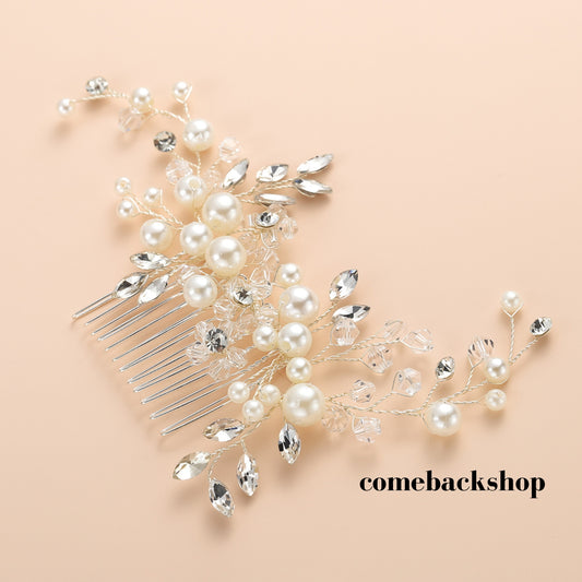 Bride Pearl Wedding Hair Comb Silver Bridal Side Comb Crystal Hair Accessorie for Women and Girls