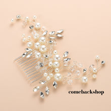 Load image into Gallery viewer, Bride Pearl Wedding Hair Comb Silver Bridal Side Comb Crystal Hair Accessorie for Women and Girls