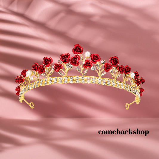 Crowns and Tiaras Hair Accessories for Wedding Prom Bridal Party Halloween Costume Christmas Gifts,Swarovski,red rose