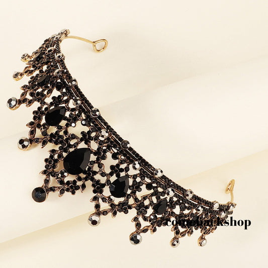 Black Tiara for Women Gold Crown for Girls Wedding Princess Birthday Crystal Rhinestones Headbands for Prom Bridal Party Halloween