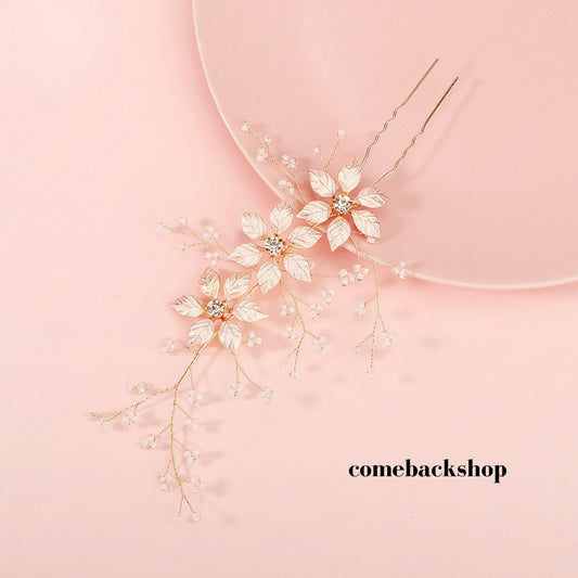 Bride Wedding Flower Hair Pins Bridal Pearl Hair Piece Crystal Hair Accessories for Women and Girls