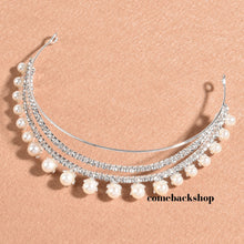 Load image into Gallery viewer, Pearl tiara crown crystal gold bridal jewelry wedding headpiece headband