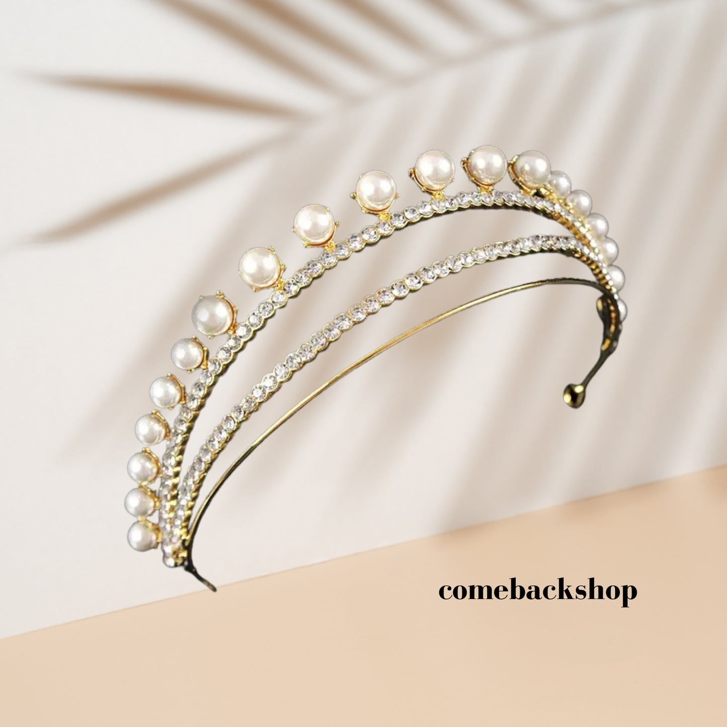 Pearl tiara crown crystal gold bridal jewelry wedding headpiece headband