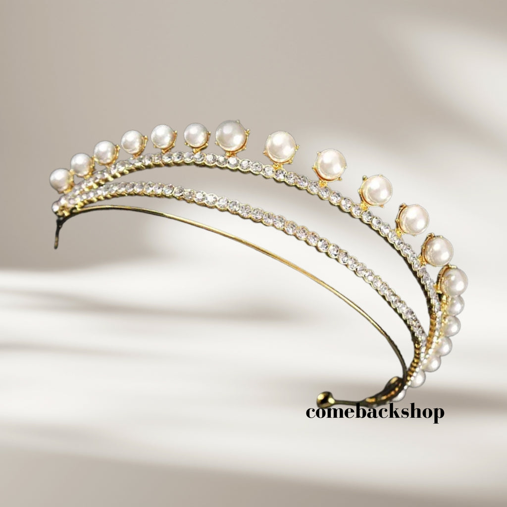 Pearl tiara crown crystal gold bridal jewelry wedding headpiece headband