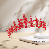Bridal Crown Woman Tiaras Hair Jewelry Ornaments Hairwear Bride Headbands Wedding Hair Accessories red flower headpiece