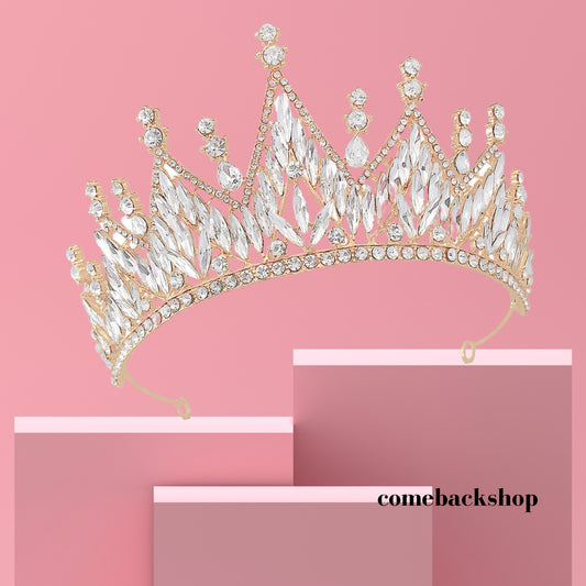 Princess Crown and Tiara for Women Princess Gold Tiara Queen Costume Crystal Rhinestone Crown for Bride Bridal Girl Ladies Wedding Prom Birthday Festival Party