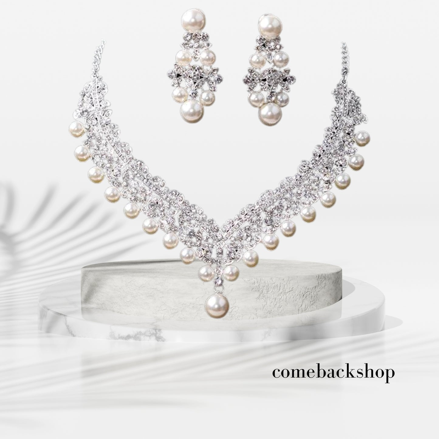 Crystal Pearl Floral Necklace Dangle Earrings Wedding Bridal Jewelry Set Birthday Gifts for Her