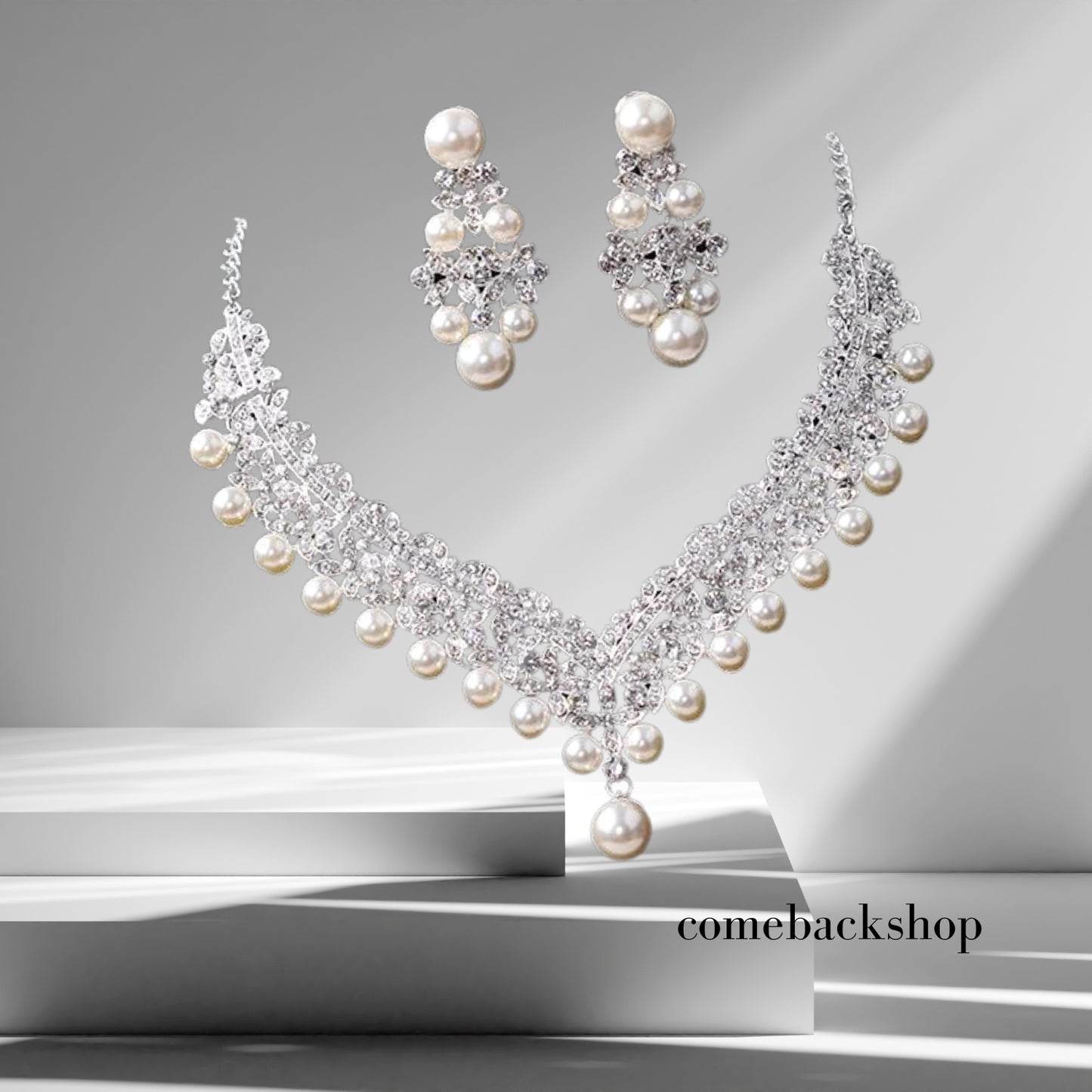 Crystal Pearl Floral Necklace Dangle Earrings Wedding Bridal Jewelry Set Birthday Gifts for Her