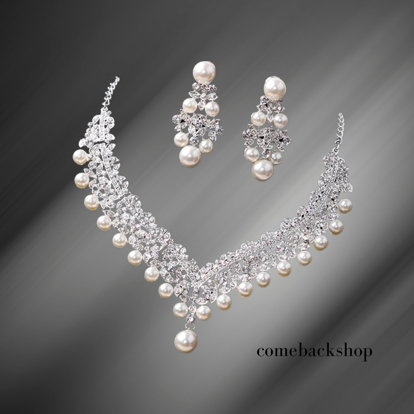 Crystal Pearl Floral Necklace Dangle Earrings Wedding Bridal Jewelry Set Birthday Gifts for Her