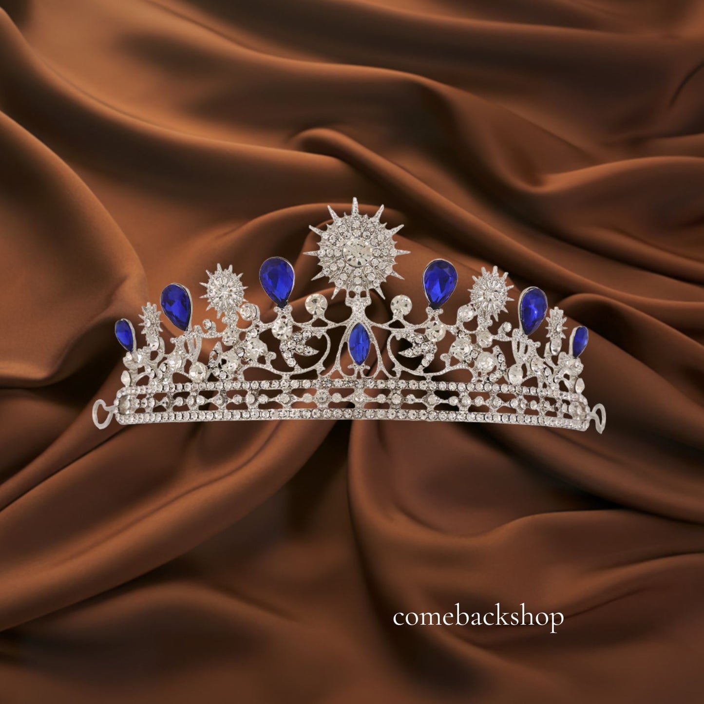 Blue Crystal Star Moon Bridal Crown Tiaras Rhinestone Pageant Diadem Veil Tiara