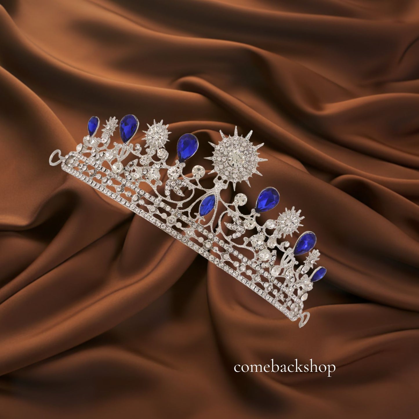 Blue Crystal Star Moon Bridal Crown Tiaras Rhinestone Pageant Diadem Veil Tiara