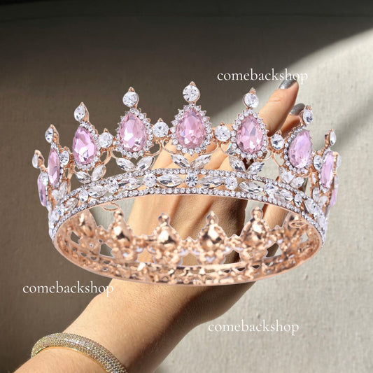 Baroque Crowns Crystal Princess  for Women, Pink Rhinestone Birthday Tiaras for Girls Queen Crown Hair Accessories for Wedding